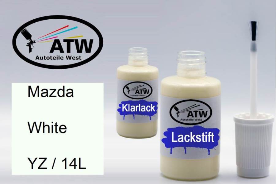 Mazda, White, YZ / 14L: 20ml Lackstift + 20ml Klarlack - Set, von ATW Autoteile West.